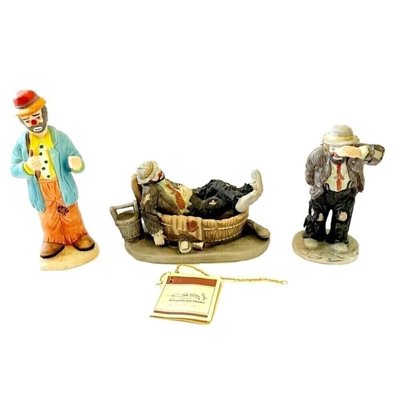 Emmett Kelly Jr. Clown Collection Flambro Figurines Bathtub Sad Looking Lot of 3 - Picture 1 of 16